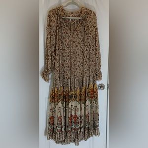 Free People Floral Boho Maxi Dress in Cream, Orange, Yellow
